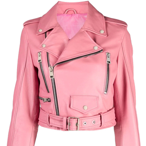 แจ็กเก็ตหนังพียูสำหรับผู้หญิงเสื้อแจ็กเก็ตหนังมอเตอร์ไซค์สีชมพูแฟชั่นความยาวสั้น2025 - Product Image 3