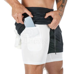 Men's High Street Style Double-<b>Layer</b> Gym Shorts Comfortable <b>Mid</b>-Waist Solid Pattern Latest Design Made of Cotton Polyester - Product Image 4