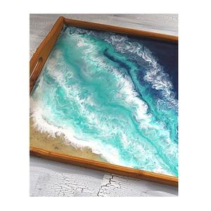 Fantaisie Designer Océan Vagues Effet Résine Conception Nordique Plateau Miroir Fini Ovale Plateau De Service Et Plateau Utiliser Comme Plateau À Café À Thé - Product Image 1