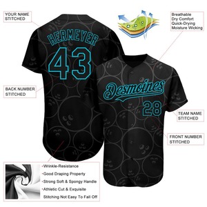 Personnalisé Noir Lacs Bleu Motif 3D Conception Boule de Bowling Authentique Maillot de Baseball - Product Image 3