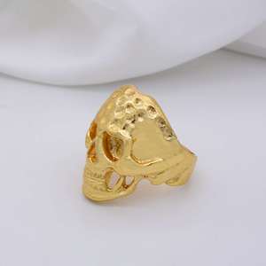 Bague en laiton plaqué or 18 carats avec visage de crâne gothique, style punk et motard, pour femme, vente en gros - Product Image 6