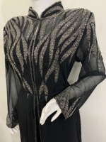 Robe de soirée élégante et tendance en georgette à manches longues, longueur cheville, ouverte sur le devant, Abaya Kaftan pour femmes, mode musulmane, ornée à la main