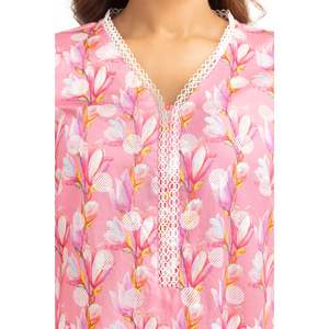 Ensemble coordonné décontracté rose imprimé pour femme, taille XXS, manches trois-quarts, longueur genou, printemps/été, en tissu crêpe, deux pièces - Product Image 4