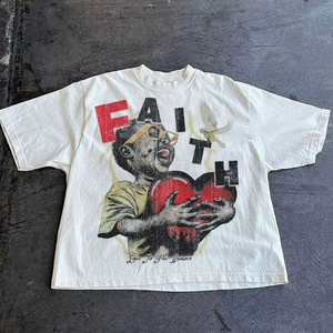 Logotipo personalizado 300GSM Streetwear Box Cut camiseta Heavyweight recortada superior gráfico impreso 100% algodón Boxy Fit camiseta para hombres - Product Image 1