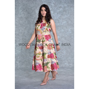 เดรสยาวคอตตอนแท้ของผู้หญิงวินเทจแนวโบโฮแขนกุดลายดอกไม้แขนกุดสไตล์อินเดียสำหรับฤดูร้อน - Product Image 3