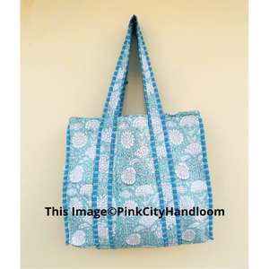 Sac fourre-tout matelassé en coton indien fait à la main bloc imprimé sac à bandoulière femmes sacs à provisions sac à main de rangement de voyage - Product Image 2