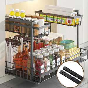 Organisateur coulissant ajustable sous l'évier en acier au carbone, étagère de rangement coulissante à double couche extensible pour armoire de cuisine - Product Image 2