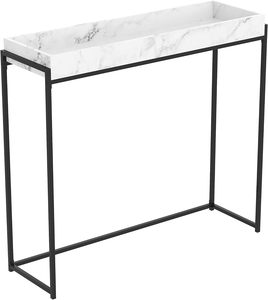 Black Color Metal <b>Console</b> <b>Table</b> with White <b>Marble</b> <b>Top</b> Sleek Design for Entryway Living Room or Hallway Deco - Product Image 1