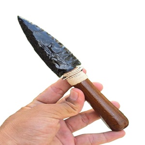 Lame de cristal faite à la main en obsidienne noire de 8 pouces avec manche en bois poignard rituel décor d'autel spirituel cadeau de collection - Product Image 1