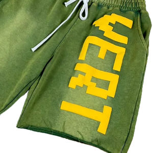 Pantalones cortos lavados con ácido de algodón pesado para hombre con logotipo estampado Puff personalizado pantalones cortos de lavado con patrón sólido estilo callejero para hombre - Product Image 3