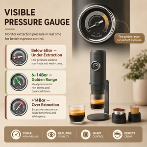 Machine à expresso portable avec manomètre 20 bars, machine à <span class=keywords><strong>café</strong></span> <span class=keywords><strong>rechargeable</strong></span> pour <span class=keywords><strong>café</strong></span> moulu et capsules - Product Image 4