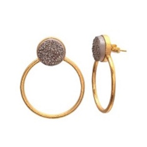 Nouvelle arrivée forme boucles d'oreilles plaqué or 925 argent Sterling gris Druzy pierre précieuse titane cuivre principal élégant mariages cadeaux - Product Image 1