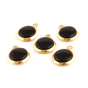 Joyería Fina Popular de 12mm, Conector de bola individual de ónix negro redondo, chapado en oro de 24k, ajuste de bisel grueso, abalorio colgante artesanal - Product Image 2