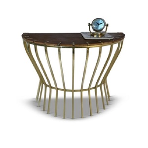 Modern Solid Wood Console <b>Table</b> with Three <b>Shelves</b> in Golden Finish for Home Furniture - Product Image 3