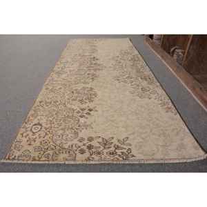 Vintage Large Area 3 X 6.7ft Turkish Rug Beige <b>Brown</b> Classic Rectangle Abstract Pattern <b>Wool</b> Latex for Hallway Room Decor - Product Image 2