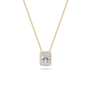 Colgante de Diamante con Corte Esmeralda Radiante y Halo Simple, Diamante Cultivado en Laboratorio de 0.50 Ct en Platino, Regalo de Aniversario de Bodas - Product Image 3