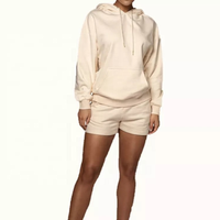 Dernier modèle de sweat à capuche court décontracté pour femme 100% coton personnalisé surdimensionné 2 pièces sweat à capuche pour femme ensemble de shorts respirant