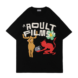 Camiseta con estampado de letras en 3D, camiseta estampada 250 Gsm para hombre, camiseta personalizable con estampado gráfico de hojaldre - Product Image 1