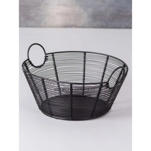 Heavy Duty Metal <b>Wire</b> Made Black Color Powder Coated Unique Fancy Designer Fruits And Bread <b>Storage</b> <b>Basket</b> With Handle Supplies - Product Image 1