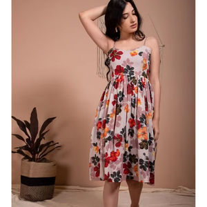Handmade Indian Cotton Floral Printed Bride Dress Stylish Long <b>Party</b> <b>Wear</b> for Summer <b>Woman's</b> Fashion Natural Waistline Woven - Product Image 1