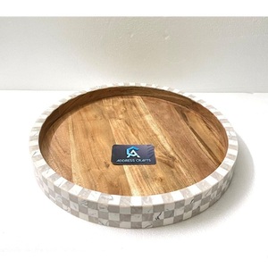 Plateau rond en bois et résine de qualité supérieure pour servir les repas et les boissons, articles de cuisine très vendus, plateau à café en bois d'acacia pour le petit-déjeuner - Product Image 1