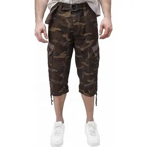 Camo Running Short Pants 100% Cotton Below Knee Length 3/4 Long Shorts Men's Pants Multi Pocket Summer Men's Cargo Shorts