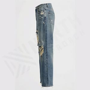 Jeans en denim déchirés pour hommes, design personnalisé en gros, stretch, délavé, pantalon droit uni, pantalon durable, couleur personnalisée - Product Image 3