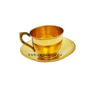 Taza de té y platillos de latón macizo dorado pulido, último diseño, regalos de fiesta de cumpleaños de tamaño mediano, tazas y platillos de té - Product Image 2