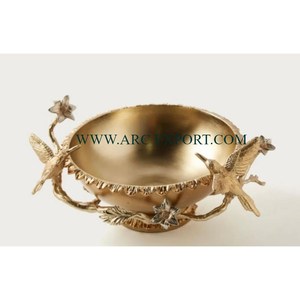 Bol de service alimentaire rond poli brillant en métal acier vintage avec support couleur or et couvercle en verre transparent à vendre - Product Image 4