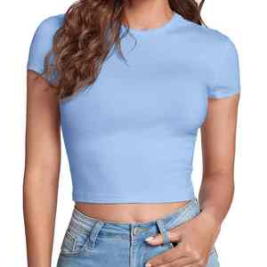 T-shirt court tendance pour femme avec logo personnalisé, vêtements de club et hip-hop, t-shirt à col rond de qualité supérieure à manches courtes pour la marque. - Product Image 4