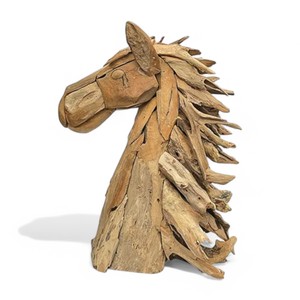 Décorations murales artisanales Racine de teck Sculpture sur bois Tête de cheval Statue Unique Bois flotté Jardin Déco Tête de cheval en bois Sculpture - Product Image 2