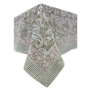 Nappe en coton imprimé bloc de main avec bordure florale couleur beige royal nappe tendance nappes de noël pour événements - Product Image 1