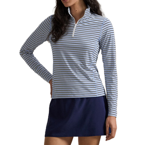 Haut de performance rayé premium pour femme, en jersey extensible léger, à col zippé, protection solaire UPF 50+, idéal printemps, été, automne - Product Image 1