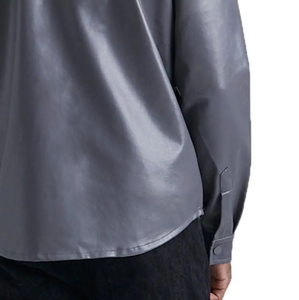 Custom Men's <b>Zip</b>-Up Collared T-<b>Shirt</b> Cotton Boxy Short Sleeve With Pocket Oversized Fit Casual Style PU Leather Pattern Design - Product Image 6