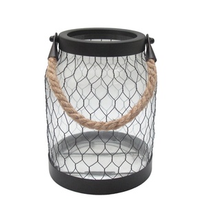 Lanterne à bougie antique noire décorative de dernière conception pour la décoration d'intérieur et extérieure suspendue avec poignée en jute - Product Image 3