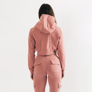 High Quality Women'<b>s</b> Slim Fit Hooded Pullover Long Sleeve Cropped Winter Pullover Custom Logo Print Embroidery 100% Cotton Solid - Product Image 4