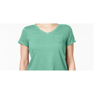 T-shirt da donna Style & Co con scollo a V e tasche, in jersey di cotone traspirante, vestibilità slim, graziosa, dalla XS alla XL, colore menta, lunghezza corta - Product Image 2