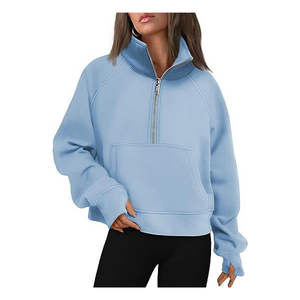 Sweat-shirt surdimensionné à fermeture éclair sur le devant pour femmes, col montant imprimé, style décontracté, fabriqué en Chine, en molleton de coton mélangé pour l'hiver, 1/4 - Product Image 4