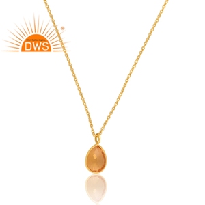 Último diseño de plata esterlina 18K chapado en oro doblete citrino cuarzo piedras preciosas colgante collar Demi joyería fina fabricante - Product Image 4