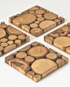 Wooden coaster set handmade with beautiful carved patterns for kitchen dining office home decoration use - Product Image 4