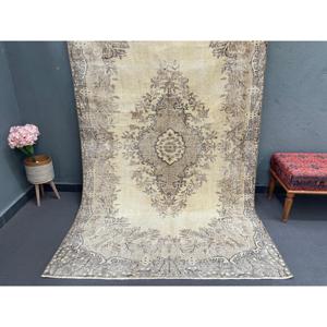 Turkish 5.2x8.7 ft Rug, Large Vintage Rug, <b>Brown</b> Gray Persian <b>Wool</b> Rug - Product Image 1