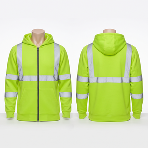 Sweat à capuche de travail en molleton brossé 100% coton premium 330 g/m², orange haute visibilité avec panneau réfléchissant, logo personnalisé par sublimation et broderie - Product Image 5