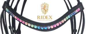 Brida de Cuero para Doma con Riendas de Acero Inoxidable, Banda Frontal de Cristal Multicolor de Alta Calidad ADEEFA y Acolchado Negro. - Product Image 3