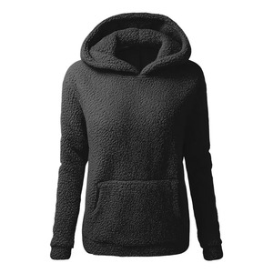 Sudadera con capucha de manga informal de invierno personalizable para mujer, sudadera cálida de lana suave, Top bordado, forro de punto grueso de Color sólido - Product Image 1