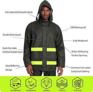 Ensemble de vêtements de travail PRO unisexe 3 pièces imperméable coupe-vent respirant veste de pluie pantalon - Léger écologique design décontracté à capuche - Product Image 4