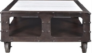 LEENA COFFEE TABLE WITH MOVABLE <b>WHEELS</b> AND <b>WOODEN</b> TOP - Product Image 2