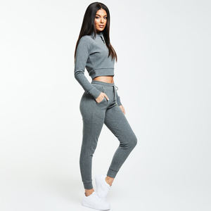 Sudadera con capucha con logotipo personalizado de 2 piezas para mujer, Sudadera corta con capucha y Sudadera con capucha y sudadera con capucha para mujer - Product Image 3