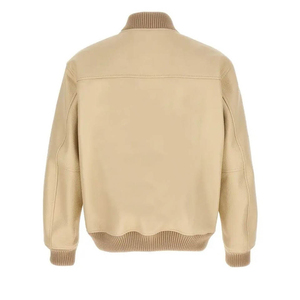 Chaqueta Varsity Beige para Hombre, Cuello Camisero, Corte Regular, para Otoño, Color Sólido, Exterior de Poliéster y Algodón - Product Image 6