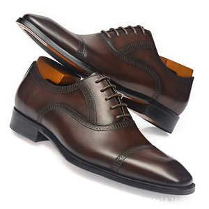 Chaussures habillées formelles à lacets tendance pour hommes, chaussures Oxford en cuir véritable italien de luxe, chaussures de soirée, de bureau, de mariage pour hommes - Product Image 5