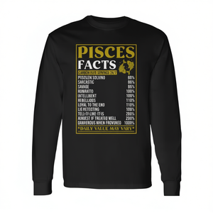T-shirt à manches longues avec signe du zodiaque Poissons, drôle, unisexe, noir, pour adultes, service 24/7 - Product Image 2